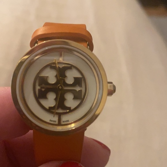 Tory Burch Orange/Gold Reva Logo watch - Picture 4 of 5